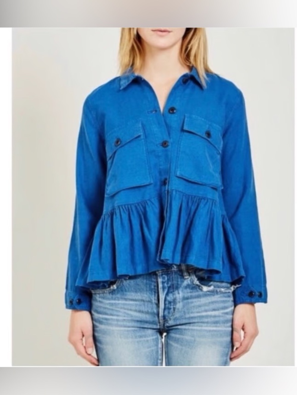 New! THE GREAT. Flutter Army Jacket Utility Ruffle Hem Blue 💙 XS - Picture 4 of 11